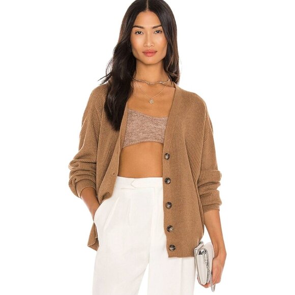 Apparis Women's Tan Oversized Cropped Ribbed Knit Button-Up Cardigan Size Medium - Picture 6 of 15